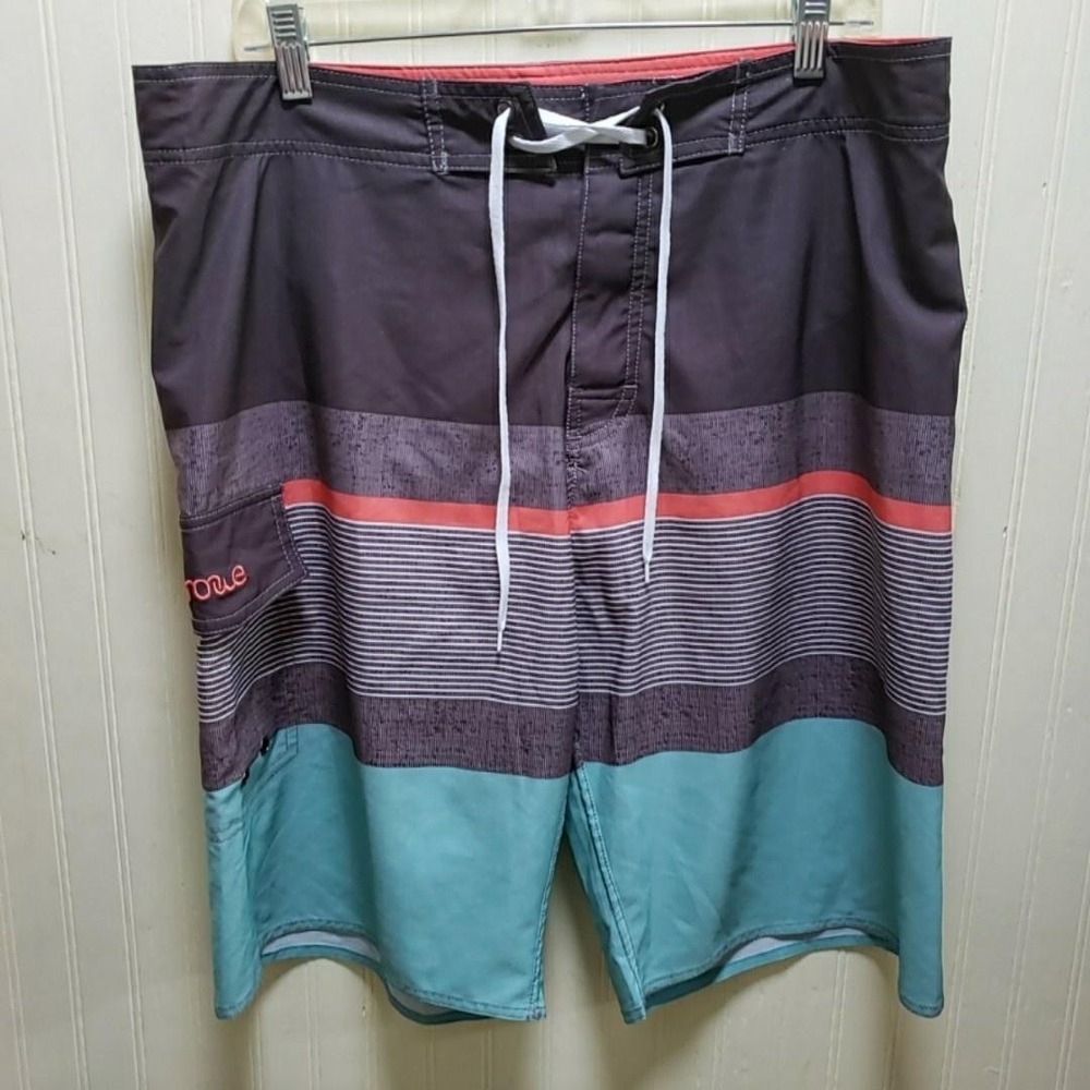 Nonwe Swim Trunks Mens 36 Multicolor Stripe Board Shorts Lined Stretch Surf